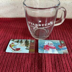 Starbucks Glass Coffee Mug and Refillable Christmas Gift Cards